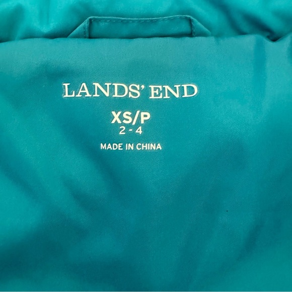 Land’s End Vest Blue Teal Puffer Sleeveless Full Zip Down Feathers Blend XS 2-4 - Picture 7 of 7